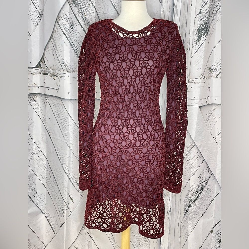 Theysken’s Theory Burgundy Crocheted Mini Dress Size S